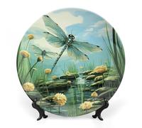 GHEPSDW Piatti decorativi con libellule in volo Piatto in porcellana Bone China per esposizione Piatti piani in ceramica per tavolo Piatto da dessert con espositore per decorazione domestica ornamento