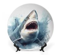 GHEPSDW Piatti decorativi con squalo nel mare Piatto in porcellana Bone China per esposizione Piatti piani in ceramica per tavolo Piatto da dessert con espositore per decorazione domestica ornamento