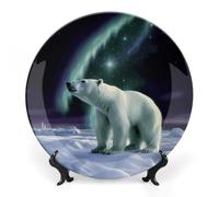 GHEPSDW Polar Bears Northern Lights Piatti decorativi Bone China Piatto per esposizione Piatti piani in ceramica per tavolo Piatto da dessert con espositore per la decorazione della casa ornamento