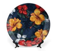 GHEPSDW Realistico Hawaiian Floreale Piatti Decorativi Osso Cina Piatto per Display in Ceramica Cena Piatti per Tavolo Dessert Piatto con Display Supporto per Decorazione Domestica Soggiorno Ornamento