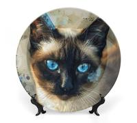 GHEPSDW Siamese Gatto Arte Piatti Decorativi Osso Cina Piatto per Display Ceramica Cena Piatti per Tavolo Dessert Piatto con Display Supporto per Home Decor Soggiorno Ornamento 8 pollici