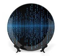 GHEPSDW The Blue Binary Matrix Piatti decorativi Bone China Piatto per esposizione Piatti piani in ceramica per tavolo Piatto da dessert con espositore per decorazione domestica ornamento vivente 20,3