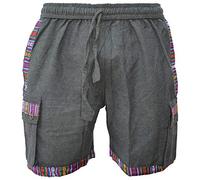 Gheri Uomo Cotone Bordo Contrasto Confine Nepalese Pantaloncini Hippie Boho Mezzi Pantaloni Grigio Medium