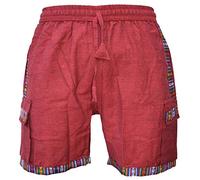 Gheri Uomo Cotone Bordo Contrasto Confine Nepalese Pantaloncini Hippie Boho Mezzi Pantaloni Marrone Large