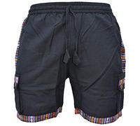 Gheri Uomo Cotone Bordo Contrasto Confine Nepalese Pantaloncini Hippie Boho Mezzi Pantaloni Nero X-Large