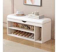 GHFXSCV Panca portascarpe a 2 Ripiani con Coperchio Ribaltabile, Cuscino in Similpelle per corridoio, Soggiorno, Elegante Contenitore Bianco (120x32x42 cm)