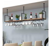 GHFXSCV Portabicchieri da soffitto - Portabicchieri da Cucina in Ferro battuto e Legno Europeo, Elegante Soluzione di stoccaggio, Design salvaspazio, Nero, 55x12x24 Pollici