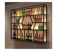 GHFXSCV Portabottiglie a LED con portabottiglie e portabicchieri, mensole galleggianti in Metallo da Parete per ristoranti e Bar, portacalici sospeso al contrario (Nero 150x20x125 cm)