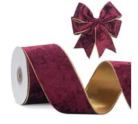 GHGMAO Nastro in velluto rosso granata, 6,3 cm con bordo dorato, nastro metallico natalizio per confezioni regalo, decorazioni per albero di Natale, forniture per ghirlande, fiocchi artigianali, 9,1 m
