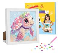 GHHKUD Kit per diamond art per bambini con cornice, kit per pittura a mosaico 5D con graziosa tartaruga, piccoli kit artistici e artigianali, regalo per ragazze e ragazzi, kit di arte con cristalli
