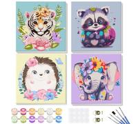 GHHKUD Kit per dipingere con i numeri, per bambini e adulti, confezione da 4 kit per pittura su tela con numeri con cornice in legno, regali per bambini che dipingono con i numeri, set per pittura a