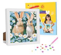 GHHKUD Kit per pittura con diamanti per bambini con cornice, kit per pittura con diamanti 5D a forma di coniglio, piccoli kit artistici e artigianali, regalo per ragazze e ragazzi, kit di arte con