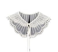 GHHZML Colletto Finto Donna Colletto in pizzo da donna, organza ricamata, scialle con lacci, camicia staccabile, colletto finto, distintivo(White)