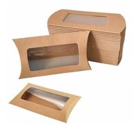 GHHZML Mini Scatole Portaconfetti A Cuscino Scatola a Cuscino in Carta Kraft da 10/30/50 Pezzi con Finestra Trasparente, Confezione for Caramelle(Khaki,10PCS)