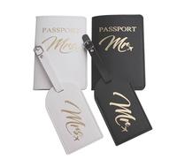 GHHZML Portadocumenti da Viaggio 4 pezzi/set MR MRS portapassaporto etichetta bagaglio coppia matrimonio porta lettere portafoglio accessori da viaggio