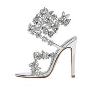 GHHZML Sandali Con Strass Sandali con cristalli, decorazioni floreali a farfalla, da donna, stile gladiatore, tacchi alti, scarpe banchetto for matrimoni per le Vacanze(Silver,35)
