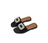 GHHZML Sandali Con Strass Sandali con strass, collezione primavera, piatti, in plastica, ammortizzanti, da donna, slip-on, in seta, diamanti per le Vacanze(Black,41)