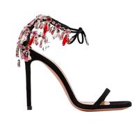 GHHZML Sandali Con Strass Sandali con strass, moda estiva da donna, cinturino alla caviglia, tacco sottile, aperti, collezione Super Spring per le Vacanze(Black,38)