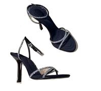 GHHZML Sandali Con Strass Sandali con strass, punta aperta, fibbia una parola, stile dolce, tacchi alti da donna per le Vacanze(Black,38)