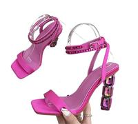 GHHZML Sandali Con Strass Sandali con tacco alto e cristalli di strass da donna, punta aperta, cinturino alla caviglia, scarpe banchetto in raso seta per le Vacanze(Rose red,40)