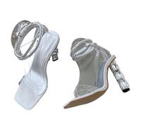 GHHZML Sandali Con Strass Sandali con tacco alto e cristalli di strass da donna, punta aperta, cinturino alla caviglia, scarpe banchetto in raso seta per le Vacanze(Silver,41)