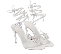 GHHZML Sandali Con Strass Sandali da donna con cristalli, dettagli a farfalla, sexy, cinturino a spirale, sottili e alti, scarpe estive festa per le Vacanze(White,35)