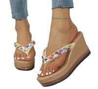 GHHZML Sandali Con Strass Sandali infradito con strass da donna, tacco alto e punta a clip, taglie forti, plateau fondo spesso per le Vacanze(Khaki,42)