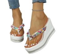 GHHZML Sandali Con Strass Sandali infradito con strass da donna, tacco alto e punta a clip, taglie forti, plateau fondo spesso per le Vacanze(WHITE,36)