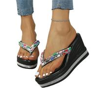 GHHZML Sandali Con Strass Sandali infradito con strass da donna, tacco alto e punta a clip, taglie forti, plateau fondo spesso per le Vacanze(Black,40)