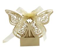 GHHZML Scatole di Caramelle per Matrimonio Scatole for imballaggio a Forma di Farfalla Dorata da 20 Pezzi con Taglio Laser e, all'Ingrosso Nastri for bomboniere(Beige Gold)
