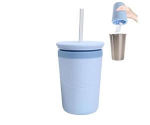 Ghiaccio cilindrico con coperchio e cannuccia a pressione portatile, per congelatore, per whisky, bourbon, soda, serata, casa,