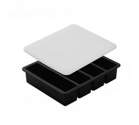 Ghiaccioli Stampi Stampo for cubetti di ghiaccio giganti in silicone a 4 griglie, vassoio quadrato lungo, durevole, for vino, whisky, bar, cocktail(Black with Lid)