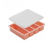 Ghiaccioli Stampi Stampo for cubetti di ghiaccio giganti in silicone a 4 griglie, vassoio quadrato lungo, durevole, for vino, whisky, bar, cocktail(Pink with Lid)