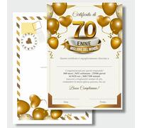 GHIBLI Certificato 70 Enne Migliore del Mondo con Busta, Elegante Diploma Personalizzabile 70° Compleanno, Biglietto Auguri Originale Uomo Donna, Attestato Ricordo 70 Anni, Regalo Made In Italy