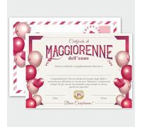 GHIBLI Certificato Maggiorenne dell'Anno con Busta per Ragazza - Diploma Maggiore Età Personalizzabile - Biglietto Auguri Diciottesimo Compleanno - Idea Regalo Attestato Ricordo 18 Anni Made in Italy