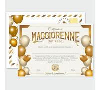 GHIBLI Certificato Maggiorenne dell'Anno con Busta per Ragazzo - Diploma Maggiore Età Personalizzabile - Biglietto Auguri Diciottesimo Compleanno - Idea Regalo Attestato Ricordo 18 Anni Made in Italy