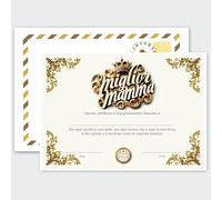 GHIBLI Certificato Miglior Mamma del Mondo, Attestato Elegante con Corona, Regalo Ufficiale e Raffinato per Festa della Mamma o Compleanno, Biglietto Auguri Personalizzato, Diploma con Busta Abbinata