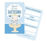 GHIBLI Invito Battesimo - 15 o 30 biglietti partecipazione battesimo bimba o bimbo - Inviti battesimo bambino bambina con stampa fronte e retro (Blu con busta, 15 pezzi)