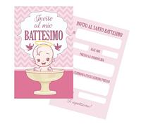 GHIBLI Invito Battesimo - 15 o 30 biglietti partecipazione battesimo bimba o bimbo - Inviti battesimo bambino bambina con stampa fronte e retro (Rosa con busta, 15 pezzi)