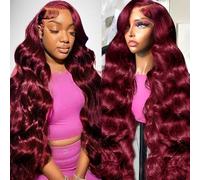 Ghios Parrucche frontali in pizzo bordeaux 99J capelli umani onda del corpo 13x6 HD parrucche frontali in pizzo capelli umani densità 210% Pre pizzicata con capelli del bambino 99j vino rosso