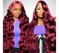 Ghios Parrucche frontali in pizzo bordeaux 99J capelli umani onda del corpo 13x6 HD parrucche frontali in pizzo capelli umani densità 210% Pre pizzicata con capelli del bambino 99j vino rosso