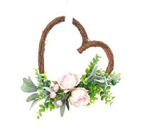 Ghirlanda a forma di cuore - Corona di fiori a forma di cuore | Corona di vite da 35 cm con fiori ed eucalipto, rosario fatto a mano a forma di cuore, corona di fiori per mobili da cucina