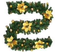 Ghirlanda Addobbata Fiori e Palline Oro Tralcio Decorazioni di Natale 200 cm