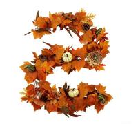Ghirlanda artificiale con foglie d'acero e zucca, decorazione autunnale, realistica, filo in schiuma di plastica, arancione, 180 cm, per il Ringraziamento, vetrine, porte e negozi (1,5 m)
