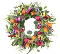 Ghirlanda artificiale da 55,9 cm con farfalle, eucalipto, margherite ed elementi botanici, per casa, ufficio o decorazione per l'ospitalità