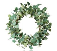 Ghirlanda artificiale di eucalipto per porta di casa, 50 cm, con foglie verdi e piccoli boccioli di fiori, da appendere, corona di eucalipto, ghirlanda estiva decorativa per finestre e camini