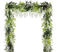 Ghirlanda artificiale di glicine in rattan, 5 pezzi (totale 10 m) per matrimoni, giardino, decorazione esterna (bianco)