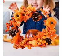 Ghirlanda autunnale con zucche e foglie d'acero, ghirlanda di zucche per la