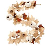 Ghirlanda Autunnale Foglie d'Acero, 5,74 Piedi Ghirlande Artificiale con Cono di Zucche, Decorazioni Autunnali, per la Casa, Ringraziamento, Raccolto Autunnale, Caminetto, Tavolo della Veranda, Porta