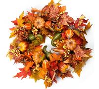 Ghirlanda autunnale per porta d'ingresso, 55,9 cm, ghirlanda per porta autunnale con zucca, foglie d'acero, autunno, Ringraziamento, raccolta, festival, decorazioni per interni ed esterni